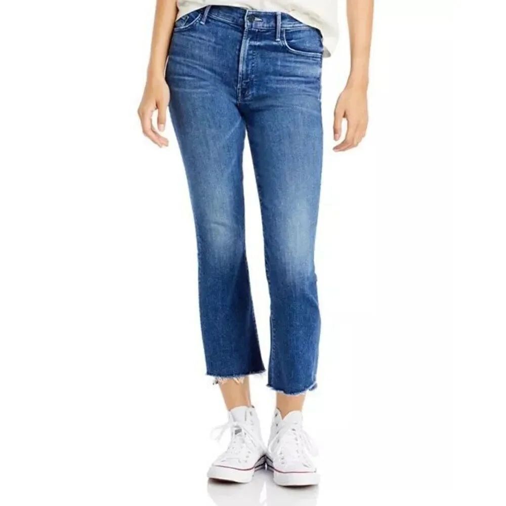 Mother Women's Blue The Insider High Rise Crop Step Fray Bootcut Jeans 27 NWOT